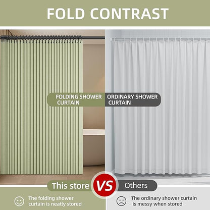 Bathroom Magnetic Folding Shower Curtain, Accordion-Style Shower Curtain, Suitable for Shower Rooms, bathtubs, Hotels or Apartments (Green, W:70*H79.5Inch)