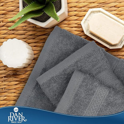 DAN RIVER 100% Ring Spun Cotton 3-Piece Towel Set, Grey, Bath Towel, Hand Towel and Washcloths, 550 GSM - Soft, Absorbent Quick Dry Cotton Towels for Bathroom, Spa, and Gym