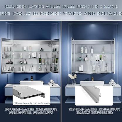 ExBrite LED Lighted Bathroom Medicine Cabinet with Mirror, 36 x 30 Inch,Recessed or Surface Mount,Anti-Fog, Stepless Dimming,Color Temperature Change,Built-in 6000K Sensor Light,Storage Shelves