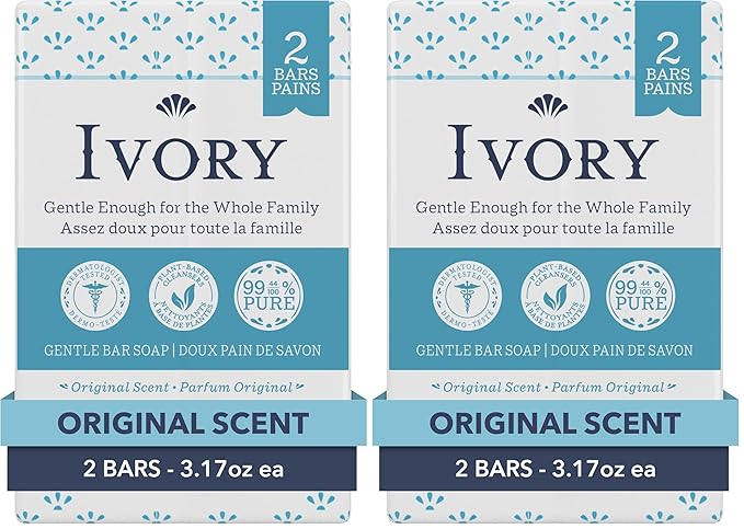 Ivory Gentle Bar Soap Original Scent 3.17 Oz., 2 Count (Pack of 2)