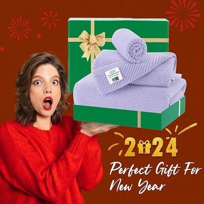 VOOVA & MOVAS Towels for Bathroom, 100% Cotton | Quick Dry | Soft | Thick | Large, 3 Piece Towel Set, 1 Large Bath 30"x56", 1 Hand 18"x28", 1 Wash Cloth 13" x 13", Bathroom Essentials, Lilac | Purple