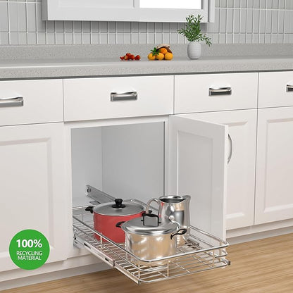 Cabinet Pull Out Shelves (17" W x 21" D), Heavy-Duty Premium Collection Slide Out Shelves, Metal Roll Out Shelves for Kitchen Cabinets, Anti-Rust Chrome Finish