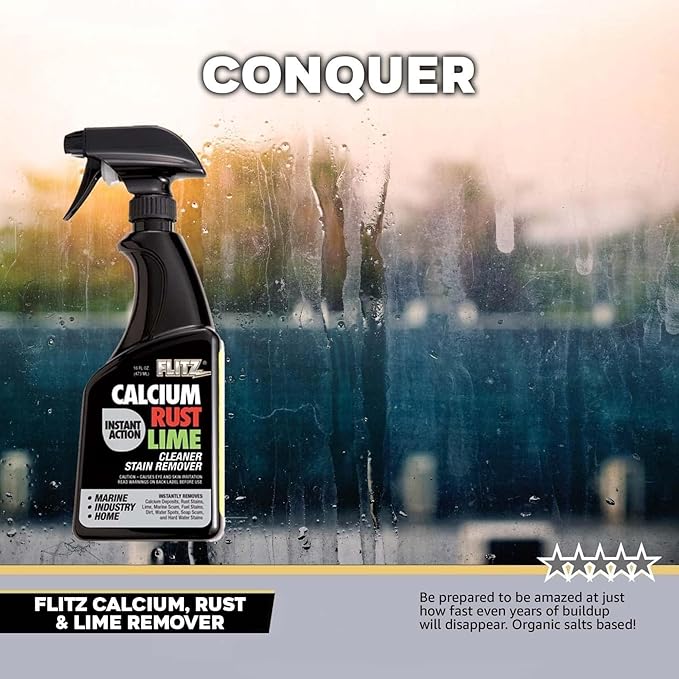 Flitz Calcium, Rust, & Lime Remover - 16oz Bottle of USA-Made Limescale Remover for Toilets, Showers, and More - Powerful Spray that Instantly Eliminates Tarnish, Grease, and Other Grime (6 Pack)