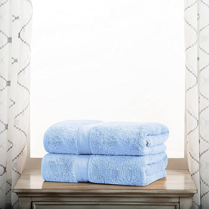BLUENILEMILLS BNM Egyptian Cotton 2-Piece Towel Set, Includes 2 Bath Towels, Attached Loop for Easy Hanging and Storage, Hotel Quality, Perfect for Bathroom, Gym, Shower Space, or Spa, Light Blue