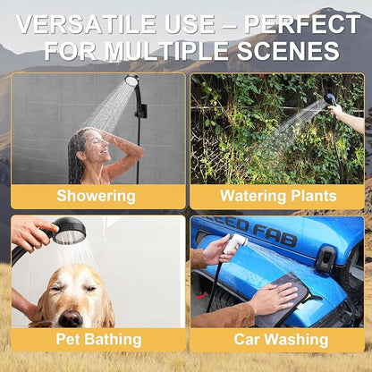 Portable Shower for Camping, Rechargeable Camping Shower Pump with LED Display & IPX8 Waterproof - High Pressure Electric Outdoor Shower for Hiking, Car Wash, Pet Bath, RV, Boat