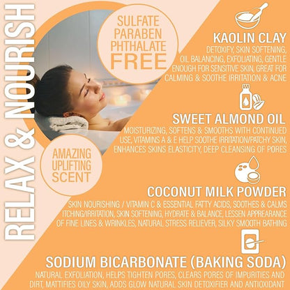 Luxiny Vegan Milk Bath Soak Made with Moisturizing Coconut Milk Powder & Sweet Almond Oil for a Bath Bomb Dust Soothing Fizz & Relaxing Soak, 8 oz. (Orange Creamsicle)