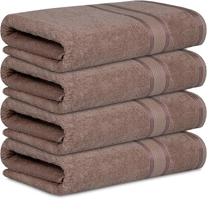Casa Lino Brown Bath Towels Set of 4 (54" x 27") - Large Bathroom Towel Set - 100% Cotton Towels for Bathroom - Highly Absorbent & Quick Dry Bath Towel Multipack - New Apartment Essentials