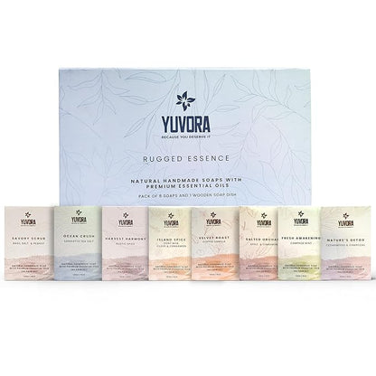 8 Pcs Men Natural Handmade Body Soaps 5 OZ Pack Set Rugged Essence Long lasting Fragrance Luxurious Scents with Natural Ingredients – Sulfate & Paraben Free, Vegan Soaps