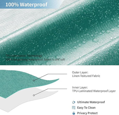 2-in-1 Waterproof Fabric Shower Curtain or Liner,Linen Textured,Breathable TPU & Washable Bathroom Shower Curtain Set with 12 Plastic Hooks,Modern,72"x72" Teal