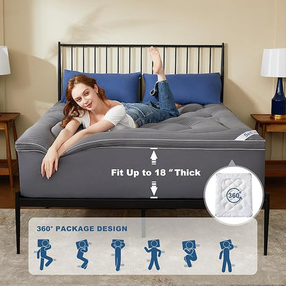 BEDLORE King Mattress Topper, Thick Pillow Top Pad for Back Pain Relief, Cooling Soft Mattress Cover with Deep Pockets 6-18 inch