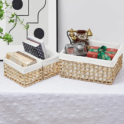 Vagusicc Wicker Basket, Set of 3 Hand-woven Water Hyacinth Storage Baskets for Organizing, Large Wicker Storage Basket Bins with Handles, Small Toilet Paper Storage Baskets for Shelves & Decor