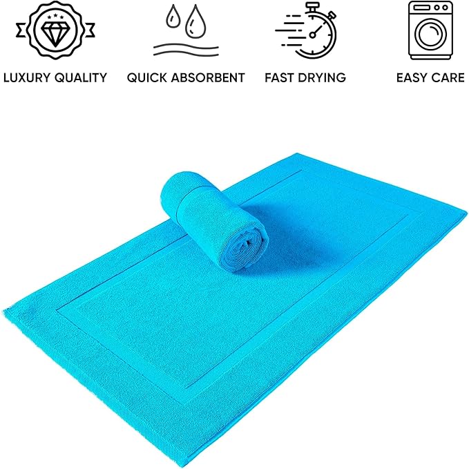 SALBAKOS 100% Turkish Cotton Bath Mat Set 2-Piece - 20x34 inch, Premium Quality Hotel & Spa Collection, Soft, Absorbent, Long Lasting, Durable Bathroom Rugs | Made in Turkey (Aqua, 2 Bath Mats)
