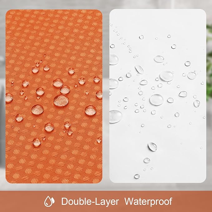 3 in 1 Long Burnt Orange Shower Curtain Set-72 W x 78 H, Modern Waffle and PEVA Liner Set with 12 Stainless Steel Hooks, Waterproof Fabric for Bathroom