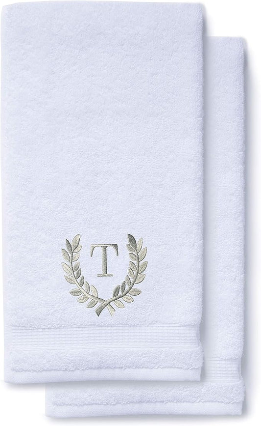 Decorative and Monogrammed Hand Towels for Bathroom Kitchen Makeup | Personalized Gift for Wedding-Bridal | Roman Font Custom Luxury Turkish Towel | Spa Collection, Oversized, 16 X 30 Inch, Set of 2