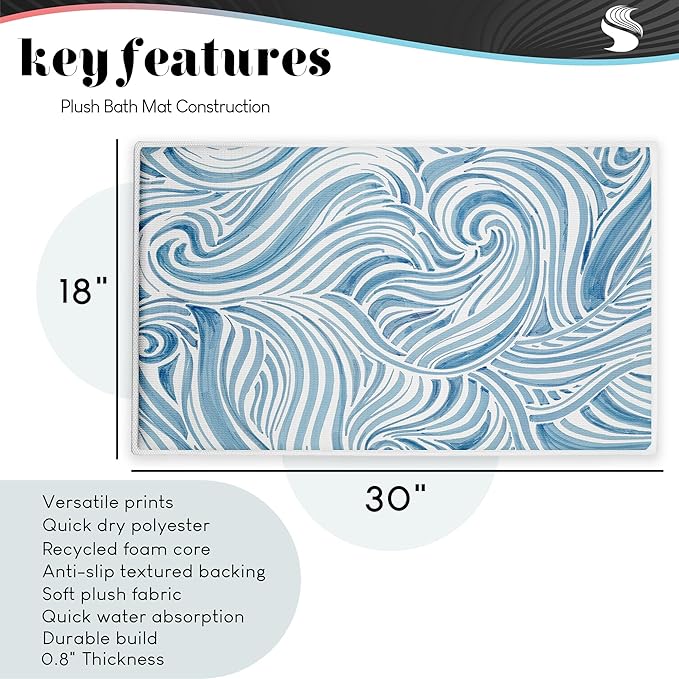 Stupell Industries Bayside Sea Life & Ship Plush Bathroom Mat & Bath Rug, Soft Quick-Dry Non-Slip Bathroom Rug with Recycled Foam Cushion, Coastal Nautical Marine Design by Kim Allen, 18"x30"