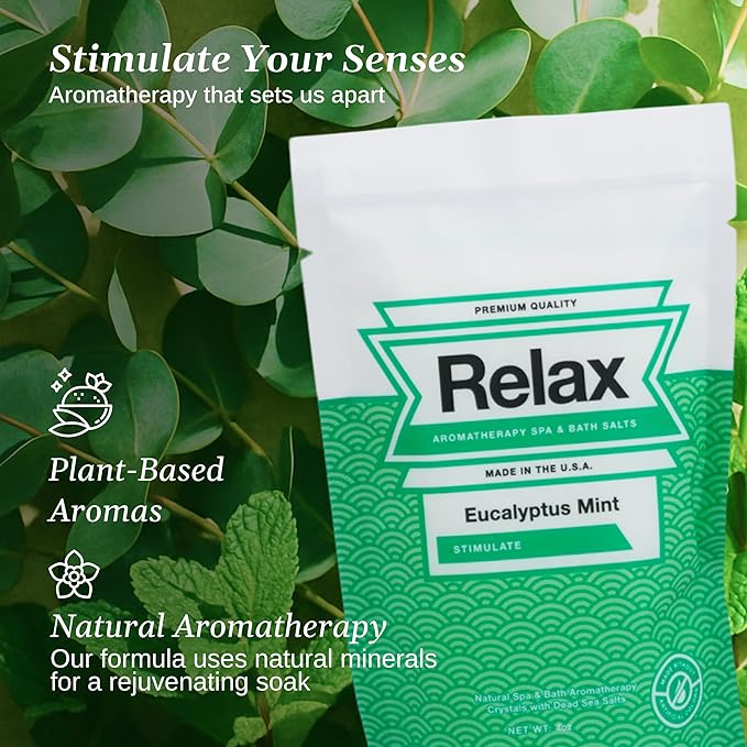 Relax Spa & Bath, Epsom & Dead Sea Salts, Aromatherapy Bath Salts for Hot Tub, Bath, or Spa, Infused with Magnesium, Spa Gifts for Women, 4 Pack, Relax Original Collection, 4 oz Each