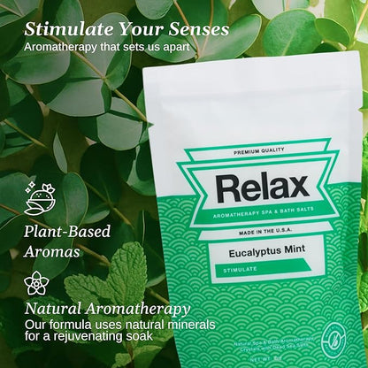 Relax Spa & Bath, Epsom & Dead Sea Salts, Aromatherapy Bath Salts for Hot Tub, Bath, or Spa, Infused with Magnesium, Spa Gifts for Women, 4 Pack, Relax Original Collection, 4 oz Each