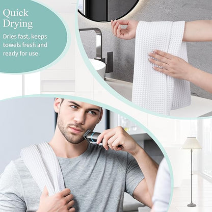 Microfiber Waffle Hand Towels, 4 Pieces, Soft, Absorbent, Fast Drying, Lint Free (White)