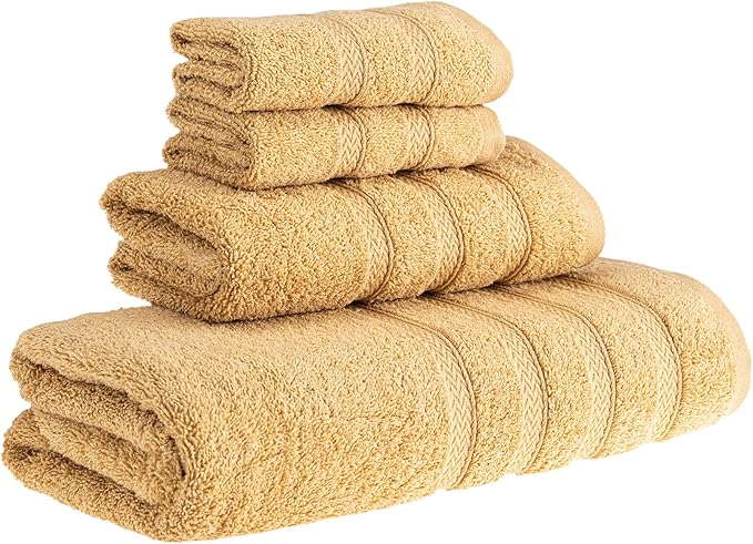 HALLEY Turkish Towels Set (4 Pieces) 650 GSM Highly Absorbent Super Soft 100% Cotton - 1 Bath Towel 1 Hand Towel 2 Washcloths (Yellow)