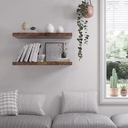 Floating Shelf, Set of 3 Wall Shelf, 36 in W x 12.75 in D x 2 in H Wooden Floating Wall Shelf with Invisible Brackets for Living Room/Bedroom/Bathroom/Kitchen Storage and Decor, Rustic Brown