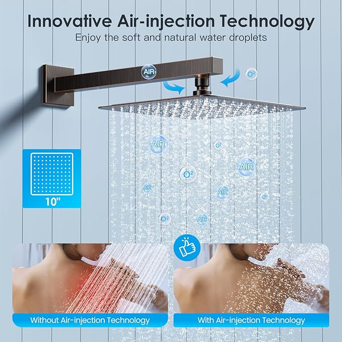 Shower System Shower Faucet Set with Push-Button Diverter and Wall Supply Elbow 10 Inch Shower Head ORB