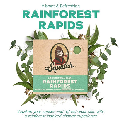 Dr. Squatch Natural Bar Soap for Men Variety Gift Set - Cold Process Soap No Harsh Chemicals - Rainforest Rapids, Coconut Castaway, Fresh Falls, Summer Citrus & Eucalyptus Greek Yogurt (5 oz, 5-Pack)