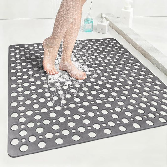 Anti Slip Shower Mat with Suction Cups,27x27 Inch Quick Drain TPE Non Slip Shower Mats for Inside Shower,Large Bath Mat for Shower Soft on Feet, Easy to Dry&Cut Machine Washable