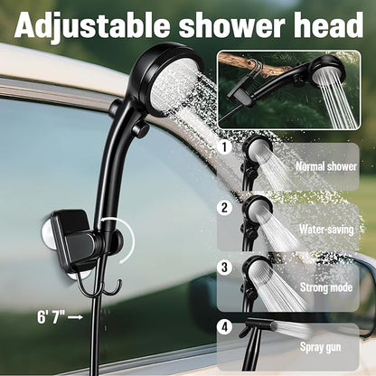 Portable Shower for Camping, 6000mAh Rechargeable Camp Shower Pump with Large Capacity Foldable Bucket, Filtered Shower Head, Outdoor Camp Shower Pump for Hiking, RV, Traveling, Car Washing, Pet Bath