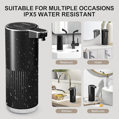 GuDoQi Automatic Touchless Liquid Soap Dispenser, 4-Level Adjustable Foam, USB Rechargeable Hand Soap Dispenser for Bathroom, Kitchen Countertops, 12.2oz/360mL, Black