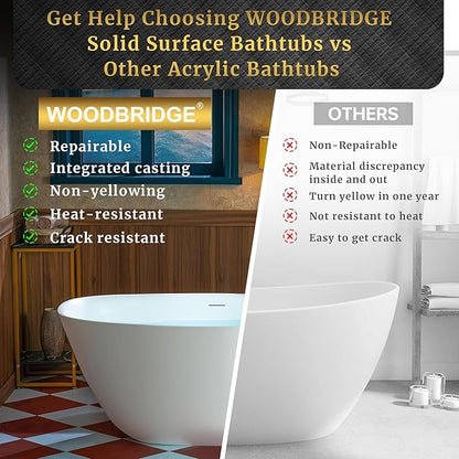 WOODBRIDGE 55 in. x 31.5 in. Stone Resin Luxury Contemporary Solid Surface Freestanding Bathtub in Matte White