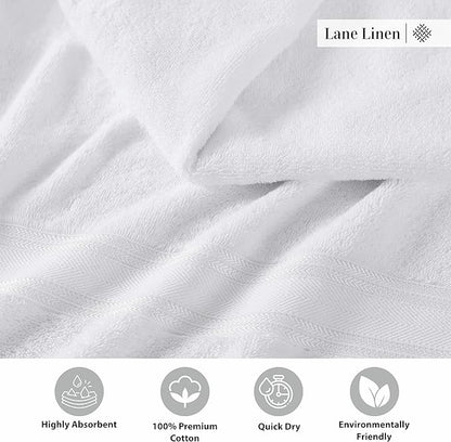 LANE LINEN Luxury Bath Towels Set - 3 Piece 100% Cotton Bathroom Towels, Quick Dry, Extra Aborbent, Super Soft Towels Set 1 Hand Towel, 1 Wash Cloths, 1 Bath Towel, White