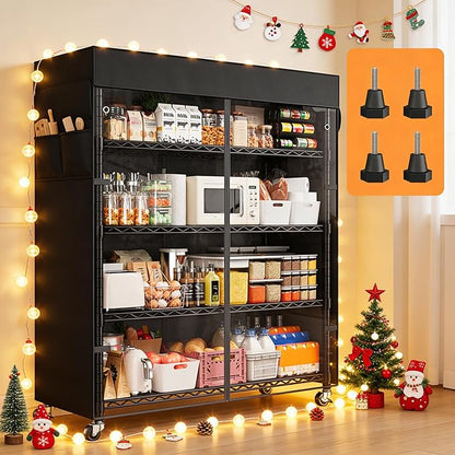 REIBII 72.8" H Storage Shelves with Cover & Wheels, Wire Shelving Heavy Duty Metal Shelving for Pantry Garage Kitchen Commercial Industrail, Storage Rack Shelf Shelving, 35" W*16" D*72.8" H