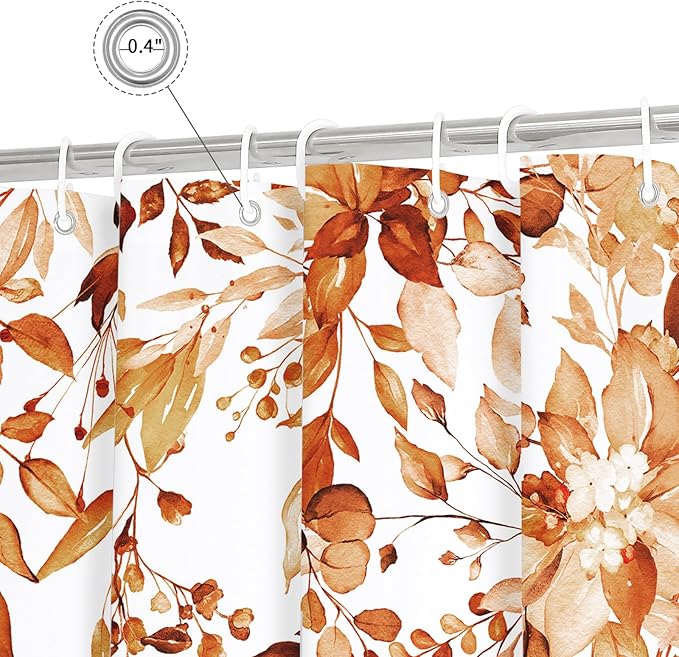 Gibelle Small Stall Shower Curtain 36 x 72, Narrow Orange Floral Shower Curtain for Bathroom, Fall Watercolor Plant Eucalyptus Leaves Fabric Shower Curtain Set