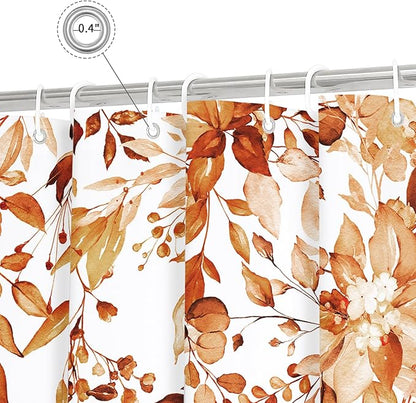 Gibelle Extra Long Shower Curtain 72 x 84, Orange Floral Shower Curtain for Bathroom, Fall Watercolor Plant Eucalyptus Leaves Fabric Shower Curtain Set