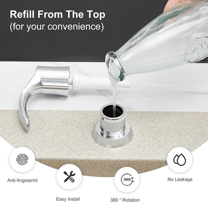 GAGALIFE Kitchen Sink Soap Dispenser with Large Bottle, Built in Sink Soap Dispenser Refill from Top, Chrome G080C