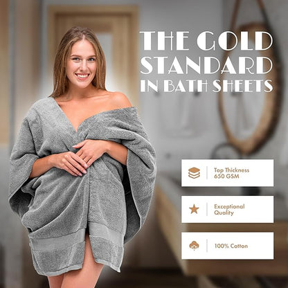 Luxury Soft Bath Sheet Towels Set - 650 GSM Cotton Luxury Bath Towels Extra Large 35x70 | Highly Absorbent and Quick Dry | Hotel Quality Extra Large Bath Towels Oversized, Light Gray, 2 Pack