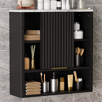 24” Bathroom Wall Cabinet, Modern Wood Medicine Cabinet with Adjustable Shelves, Above Toilet Storage Organizer for Kitchen, Living Room,Laundry Room,Black