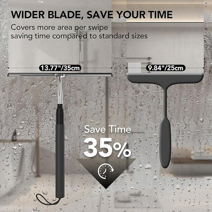 Shower Squeegee with Long Handle, 15-51" Telescopic Squeegee for Window Cleaning, Window Squeegee for Glass Doors, Extendable Window Cleaner Tool for Tile Walls, Sliding Door, Floor, Car Windshield