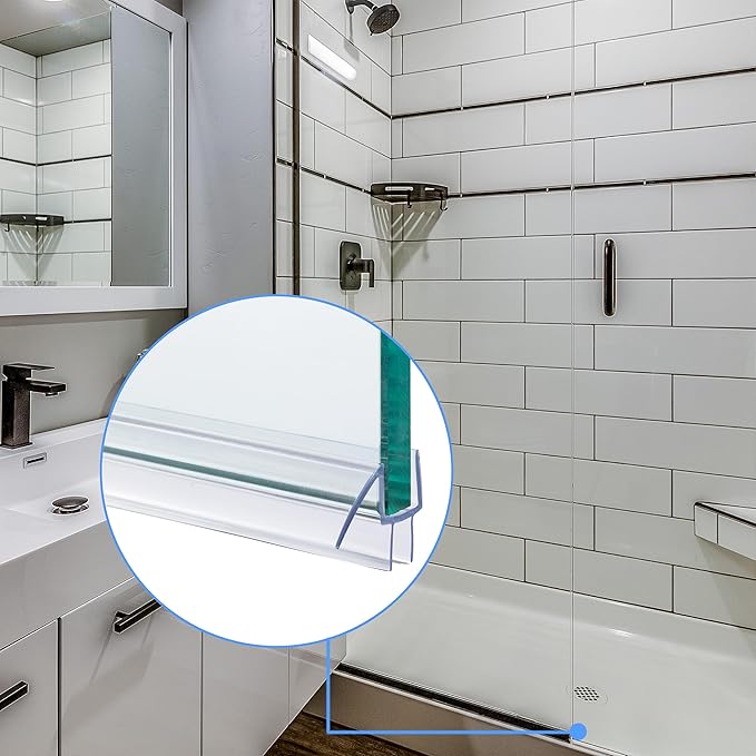 2-Pack ShowerDoor Bottom Seal 3/8" x 39" Polycarbonate Frameless Ultra Clear Shower Door Seal Strip for Glass Doors Stop Leaks and Create a Water Barrier Replacement Shower Cubicle