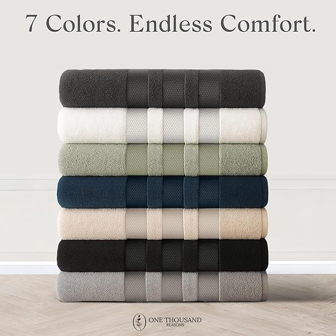 Premium Staple Cotton Bathroom Towel Set - Black 600 GSM 6-Piece Luxury Bath Towel Set 3 Stripe - 2 Bath Towels, 2 Hand Towels & 2 Washclothes Set - High Absorbent & Quick Dry for Gym, Spa, Hotel