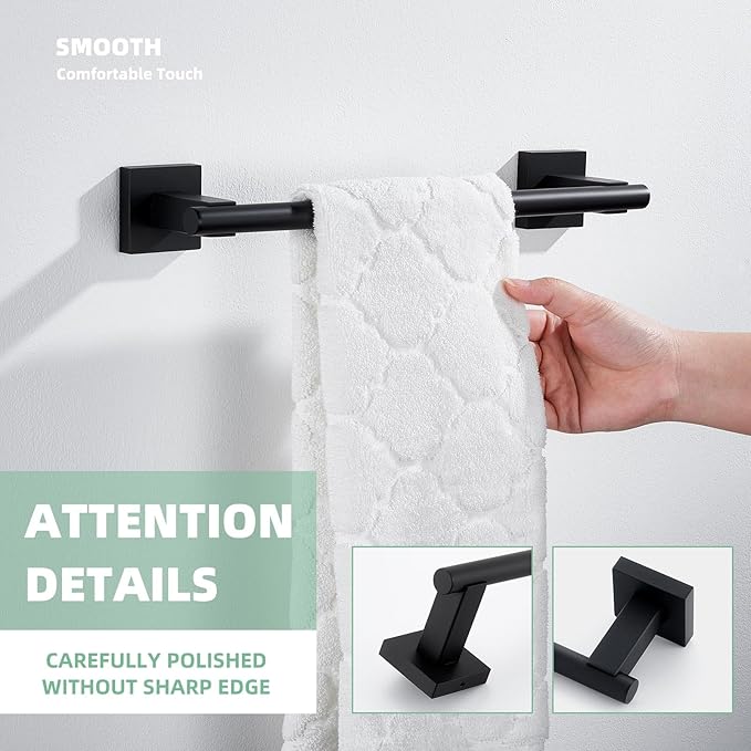 Suyar Matte Black Bathroom Towel Holder, SUS 304 Stainless Steel Short Hand Towel Bar for Wall, 13.78 Inch