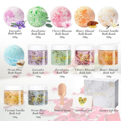 Christmas Gifts for Women - 15 Pcs Luxury Spa Gift Set Bath and Body Gift Set for Mom & Dad | Perfect Mothers Day Gifts, Birthday Gifts with 6 x 150g Bath Salt & 6 x 100g Bath Bomb