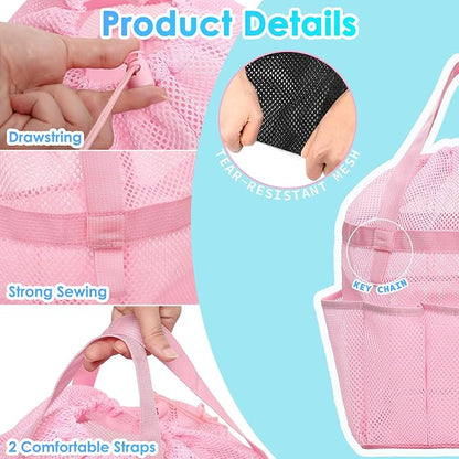 Mesh Shower Caddy Portable with Drawstring, Dorm Room Essentials for College Girls Guys, 8-Pocket Extra Large Shower Bag Basket Tote for Camping Beach Gym Travel Toiletry Bathroom