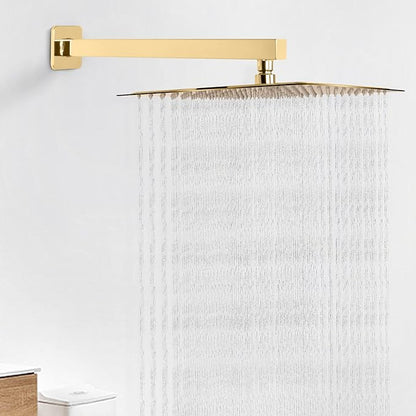 HarJue Shower Arm, Rain Shower Head Extension Extender, With Flange and Teflon Tape, Made of Thicken Stainless Steel for Bathroom Rainfall Shower (16 Inch, Chrome Gold)