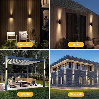 Solar Outdoor Lights, 3000K 700LM Solar Wall Lights Outdoor Up and Down, Dimmable Solar Sconce Lights, IP65 Waterproof Outdoor Solar Lights for Yard Patio Garage Porch, 1pcs