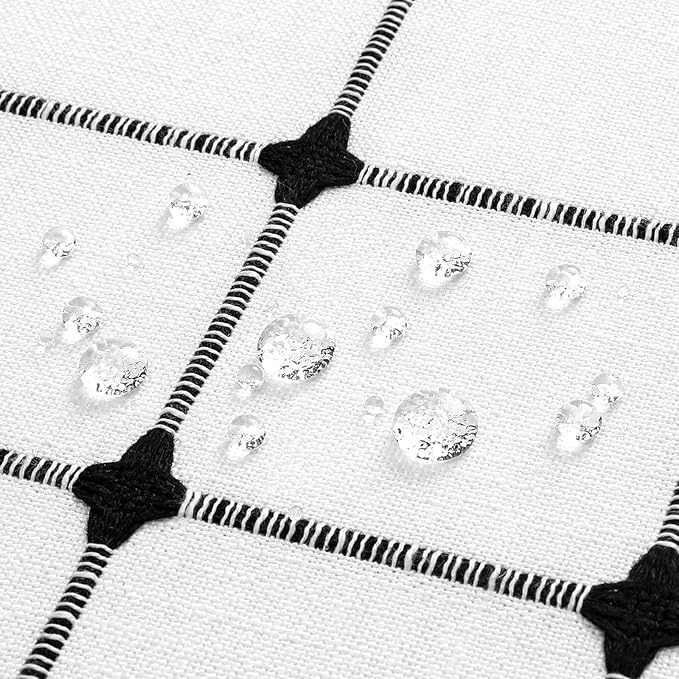 MitoVilla Ivory Black Boho Extra Long Shower Curtain 72 x 84, Modern Farmhouse 84 inch XL Polyester Linen Texture Tassel Fabric Shower Curtain Set with Hooks for Cottagecore Country Bathroom Decor