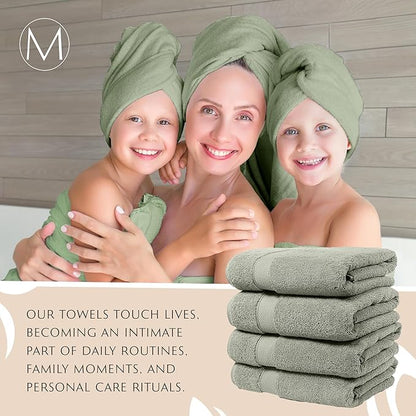 MAURA Sage Extra Large Turkish Cotton Luxury Bath Towels Set of 4. Ultra-Soft, Thick & Plush Towels for Bathroom - Sage Green