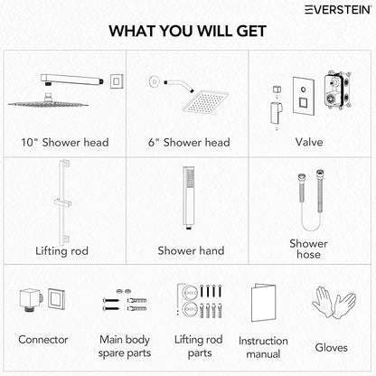 10" High-Pressure Rainfall Shower Faucet with Handheld Spray, Wall Mount Dual Shower Head System with Slide Bar (Matte Black)
