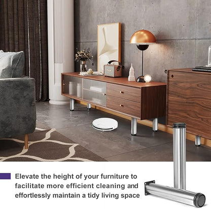 12 Inch Metal Furniture Legs Stainless Steel Adjustable Legs Silver Metal Legs Round Cabinet Legs for Coffee Table Cabinet Desk Sofa Shelves, Pack of 4