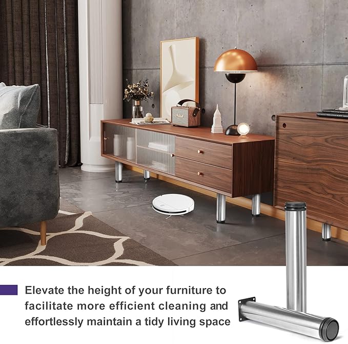14 Inch Metal Furniture Legs Stainless Steel Adjustable Legs Silver Metal Legs Round Cabinet Legs for Coffee Table Cabinet Desk Sofa Shelves, Pack of 4